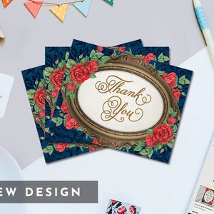 Biglietti di ringraziamento stampabili La Bella e la Bestia, Biglietti di ringraziamento stampabili da 5,5" x 4,25", Biglietti di ringraziamento piatti e piegati, Download istantaneo