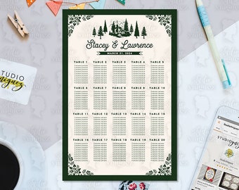 Cabin Forest Wedding Printable 24x36 Seating Chart, Great Outdoors Wedding Printable 24x36 Seating Chart, Seating Chart, Digital File Only