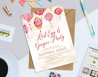 Red Egg Printable 5" x 7" Invitation, Red Egg and Ginger Printable Invitation, Red Egg and Ginger Party