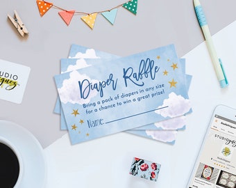 Starry Sky Printable Diaper Raffle Tickets, Moon and Stars Baby Shower Diaper Raffle Tickets, 3.5" x 2" Diaper Raffle Tickets, Digital File