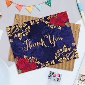 La bella e la bestia fiaba biglietti di ringraziamento stampabili, stampabili 5,5" x 4,25" biglietti di ringraziamento, biglietti di ringraziamento, download istantaneo