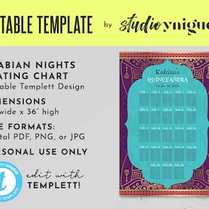 Aladdin Arabian Nights Marokkanisches Märchen druckbare 60 x 36 Zoll bearbeitbare Sitzplan, bearbeitbarer Sitzplan, digitale Datei