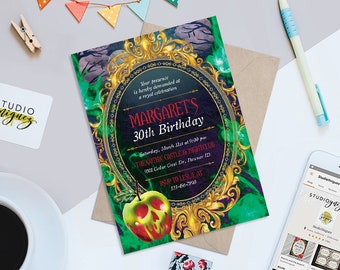 Evil Queen Birthday Printable Invitation, 5" x 7" Custom Evil Queen Birthday Printable Invitation, Snow White Digital Printable Invitation