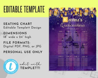 Purple Gold Princess Fairy Tale Printable 18" x 24" Editable Seating Chart, Editable Seating Chart, Rapunzel Seating Chart, Digital File