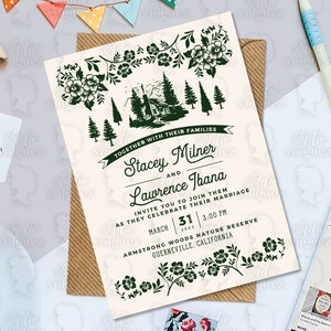 Cabin Forest Wedding Printable Invitation, Great Outdoors Wedding Printable Invitation, Digital Wedding Invitation, Digital File Only