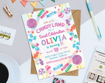 Candy Land Birthday Printable Invitation, Candy Land Printable 5" x 7" Birthday Party Invitation, Candy Theme Invitation, Digital File Only