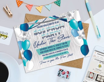 80s Theme Prom Party Printable Invitation, Printable 7" x 5" Prom Party Invitation, Eighties Theme Invitation, Prom Invitation, Digital File