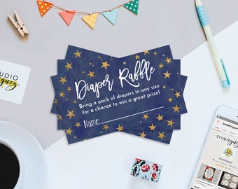 Starry Sky Printable Diaper Raffle Tickets, Moon and Stars Baby Shower Diaper Raffle Tickets, 3.5" x 2" Diaper Raffle Tickets, Digital File