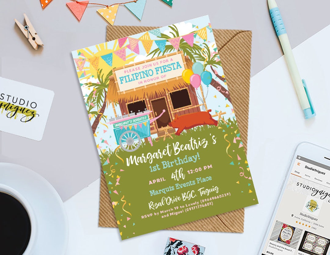 Filipino Fiesta Printable Invitation, Sorbetes and Lechon Invitation ...