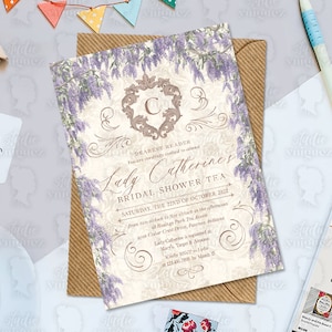 Regency Brautparty Teeparty druckbare 5 &quot;x 7&quot; Einladung, Wisteria Tea Party Brautpartyeinladung, High Tea Brautpartyeinladung