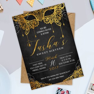 Masquerade Ball Birthday Printable 5" X 7" Invitation, Sweet Sixteen ...