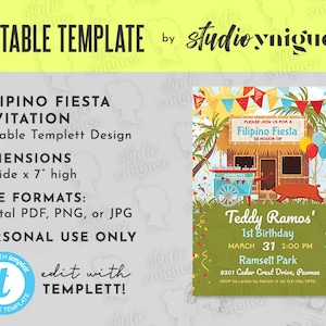 Filipino Party Birthday Party Editable Invitation, Filipino Fiesta Editable Templett 5&quot; x 7&quot; Invite, Filipino Editable Template Invitation