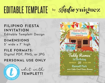 Filipino Party Birthday Party Editable Invitation, Filipino Fiesta Editable Templett 5" x 7" Invite, Filipino Editable Template Invitation