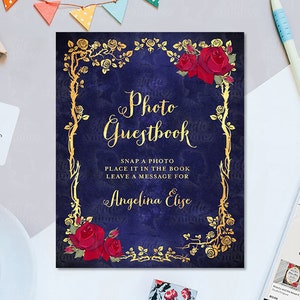 Beauty and the Beast Gold Frame And Roses Fairy Tale Printable 8&quot; x 10&quot; Guestbook Sign, Custom Guestbook Sign, I Edit For You, Digital PDF