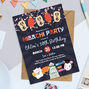 Hibachi Birthday Printable 5" x 7" Invitation, Japanese Birthday Party Invitation, Hibachi Dinner Party Digital Invitation, JPG File