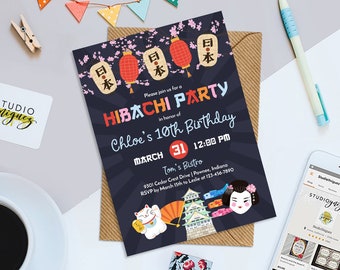 Hibachi Birthday Printable 5" x 7" Invitation, Japanese Birthday Party Invitation, Hibachi Dinner Party Digital Invitation, JPG File