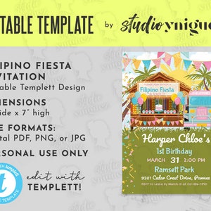 Filipino Party Birthday Party Editable Invitation, Filipino Fiesta Editable Templett 5&quot; x 7&quot; Invite, Filipino Editable Template Invitation
