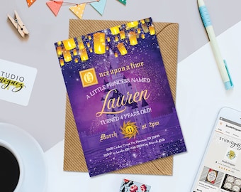 Purple Gold Princess Birthday Printable Invitation, Princess Birthday Printable Invitation, Rapunzel Invitation, Digital File Only