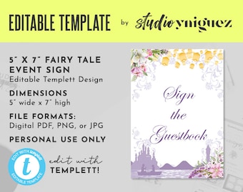 Rapunzel Printable 5" x 7" Editable Event Sign, Editable Party Signage, 5x7 Editable Party Signage, Editable Sign, Digital File Only