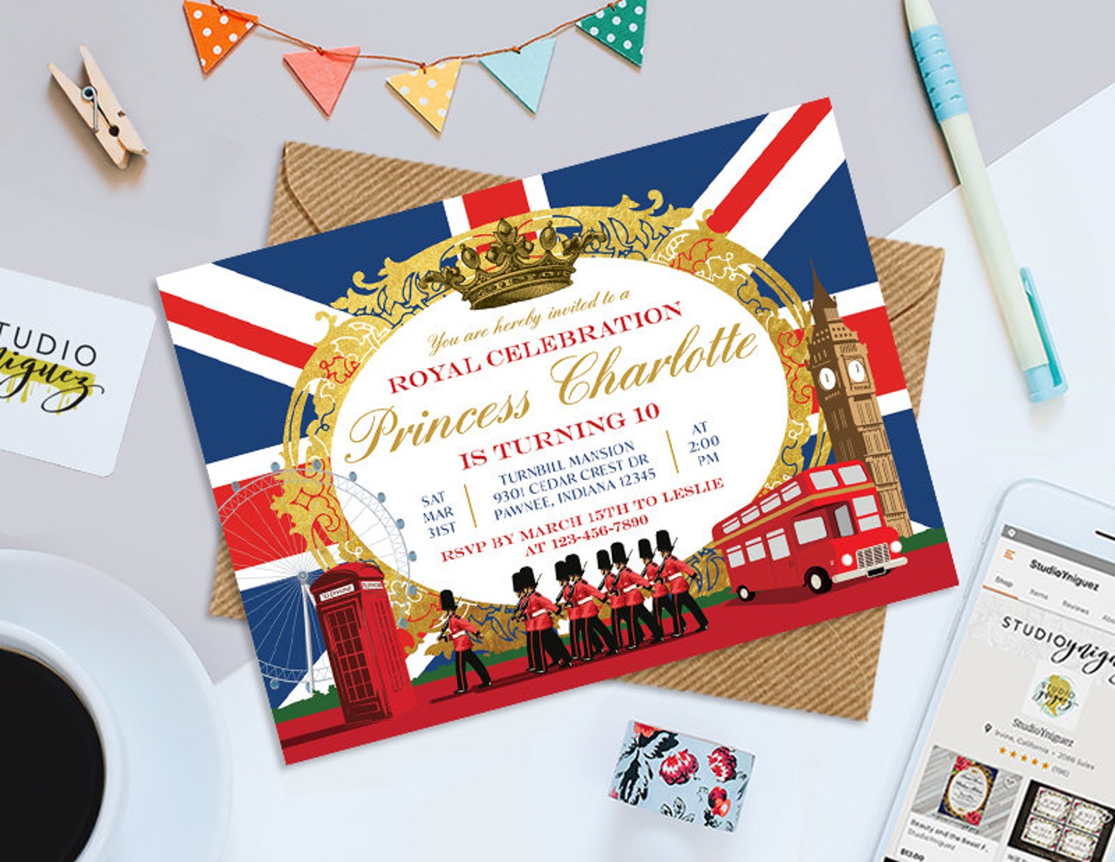 Royal British Birthday Invitation London Birthday Printable Etsy