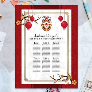 Red Egg Printable 18" x 24" Seating Chart, Red Egg en Ginger Printable Seating Chart, Chinese New Years Party Seating Chart, Digitaal Bestand