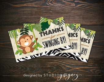 Safari Printable Favor Tags, Jungle Safari Favor Tags, Monkey Favor Tags, Thanks for Swinging By Favor tags, Instant Download