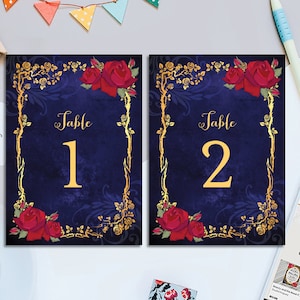 La bella e la bestia Fiaba Compleanno Stampabile 5" x 7" e 4" x 6" Numeri da tavolo, Numeri da tavolo stampabili, Download immediato, Solo PDF
