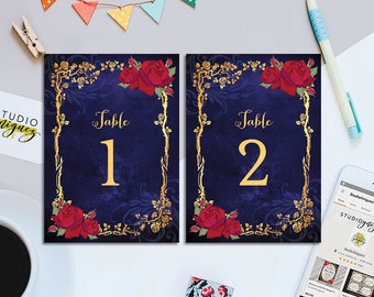 Die Schöne und das Biest Märchen Geburtstag 5&quot; x 7&quot; und 4&quot; x 6&quot; Tischnummern, Sofort Download, PDF Nur zum Ausdrucken
