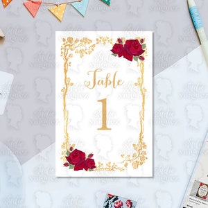 Numeri da tavolo stampabili della fiaba La bella e la bestia 5" x 7" e 4" x 6", Oro bianco, Numeri da tavolo stampabili, Download istantaneo, Solo PDF