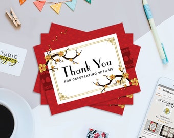 Red Egg and Ginger Party Printable Thank You Cards, Red Egg Thank You Cards, Printable 5.5" x 4.25" Thank You Cards, Instant Download