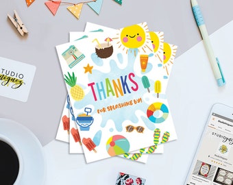 Fun in the Sun Thank You Cards, Pool Party Printable 4.25" x 5.5" Thank You Cards, Summer Birthday Thank You Cards, Instant Download