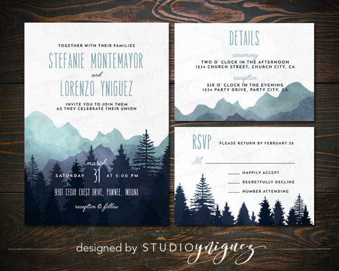 Mountain Wedding Printable Invitation Suite, Great Outdoors Wedding ...
