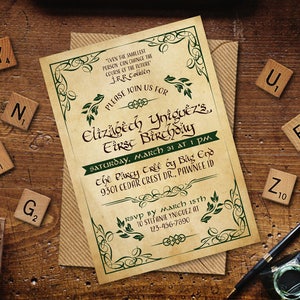 Woodland Birthday Printable Invitation, Fantasy Birthday Invitation, Storybook printable 5" x 7" birthday invitation