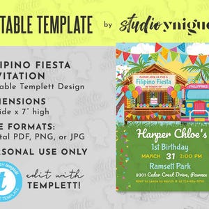 Filipino Party Birthday Party Editable Invitation, Filipino Fiesta Editable Templett 5&quot; x 7&quot; Invite, Filipino Editable Template Invitation