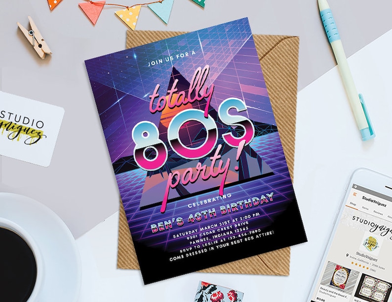 80s Theme Birthday Party Printable Invitation Neon Printable | Etsy