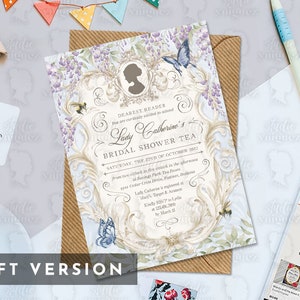 Regency Bridal Shower Tea Party druckbare 12x18cm Einladung, Floral Tea Party Brautpartyeinladung, High Tea Brautpartyeinladung