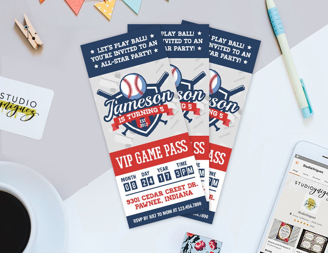 Baseball Ticket Printable 3.5 X 8.5 Birthday - Etsy