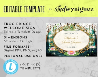 Frog Prince Fairy Tale Printable 36" x 24" Editable Template Event Sign, Gift Sign, Wedding Sign, Digital File