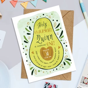Holy Guacamole Birthday Party Printable Invitation, Avocado Printable 5&quot; x 7&quot; Birthday Party Invitation, Avocado Theme Digital Invitation