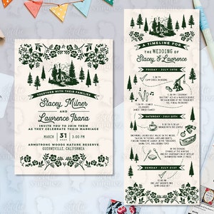 Cabin Forest Wedding Printable Invitation and Timeline, Great Outdoors Wedding Printable Invitation Set, Digital Wedding Invitation Suite