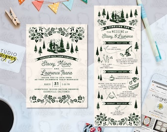 Cabin Forest Wedding Printable Invitation and Timeline, Great Outdoors Wedding Printable Invitation Set, Digital Wedding Invitation Suite