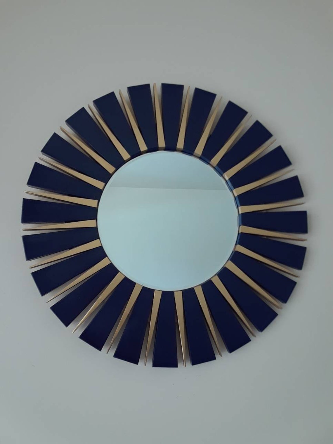 Navy Blue and Gold Sunburst Round Wall Mirror 24 | Etsy