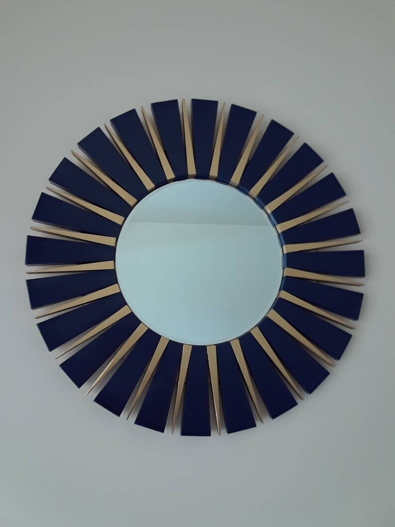 Navy Blue and Gold Sunburst Round Wall Mirror 24 Etsy