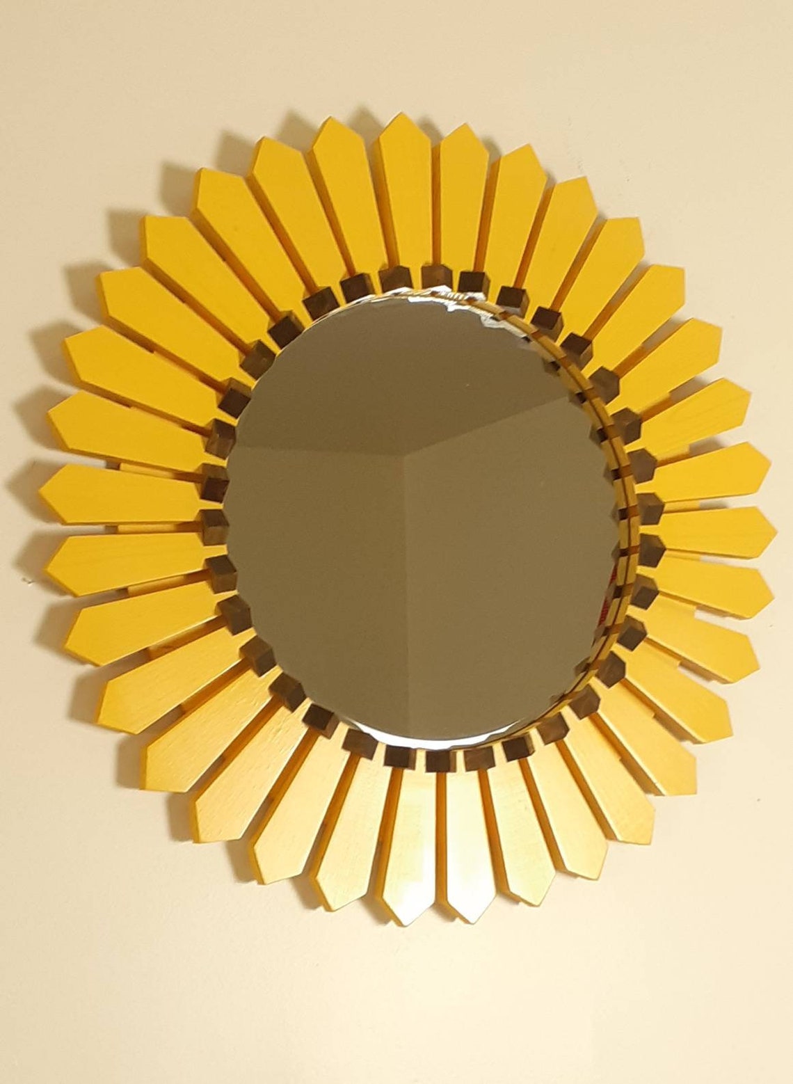 Sunflower Design Round Wall Mirror 28 Wooden Summer Etsy