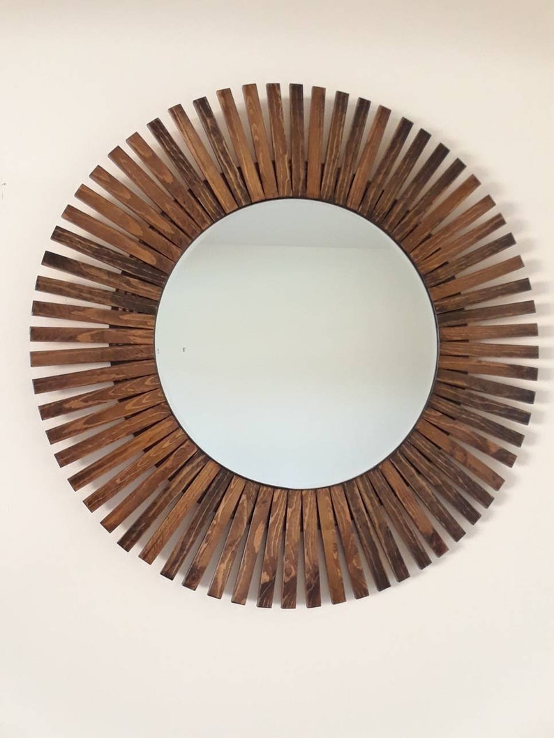 Sunburst Wall Mirror Round Decor Expresso Color
