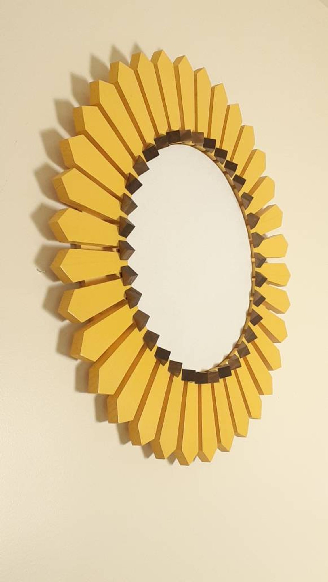 Sunflower Design Round Wall Mirror 28 Wooden Summer Etsy