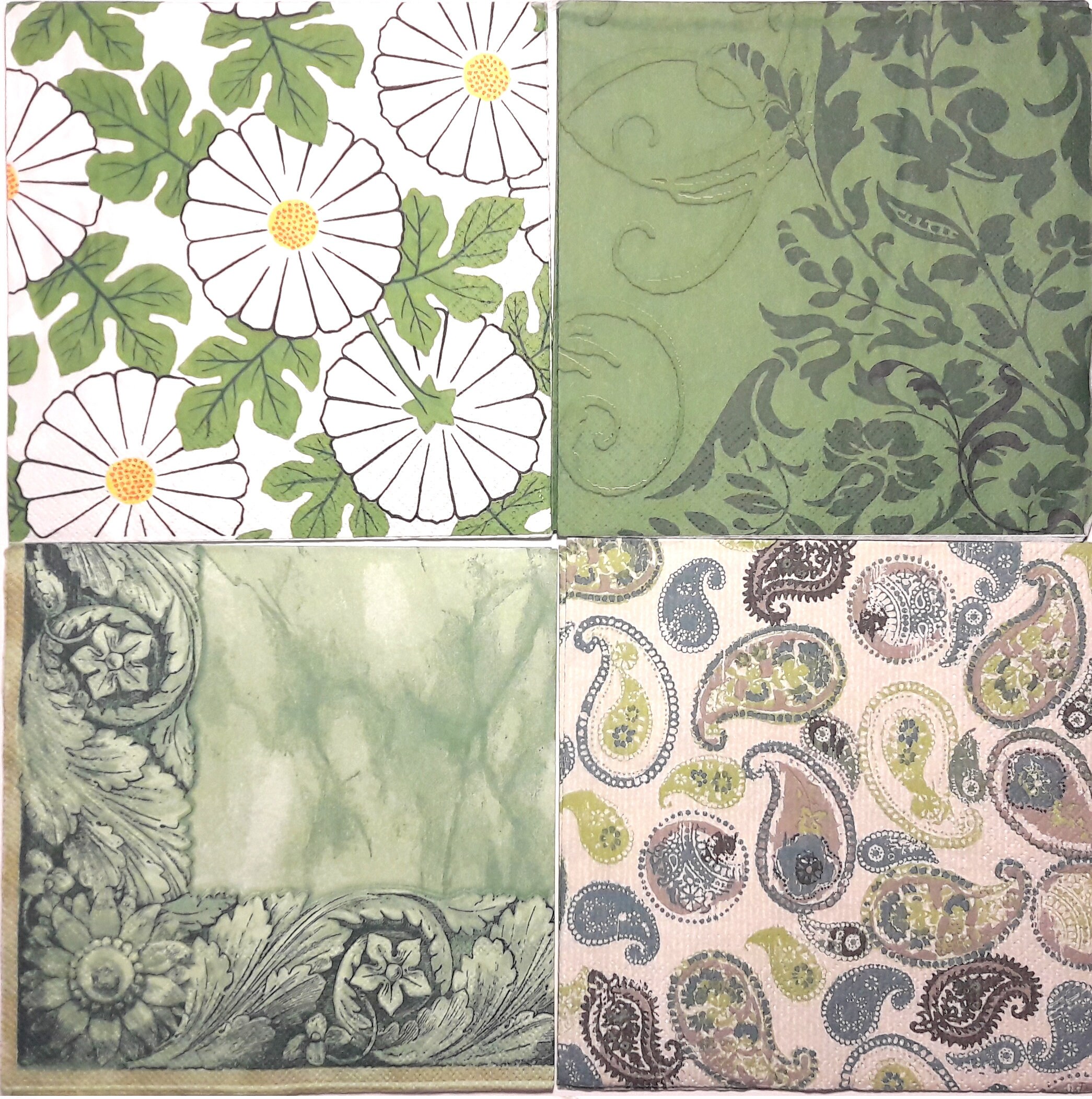 Set of 8 napkins Decoupage paper napkin pattern Green napkins Etsy
