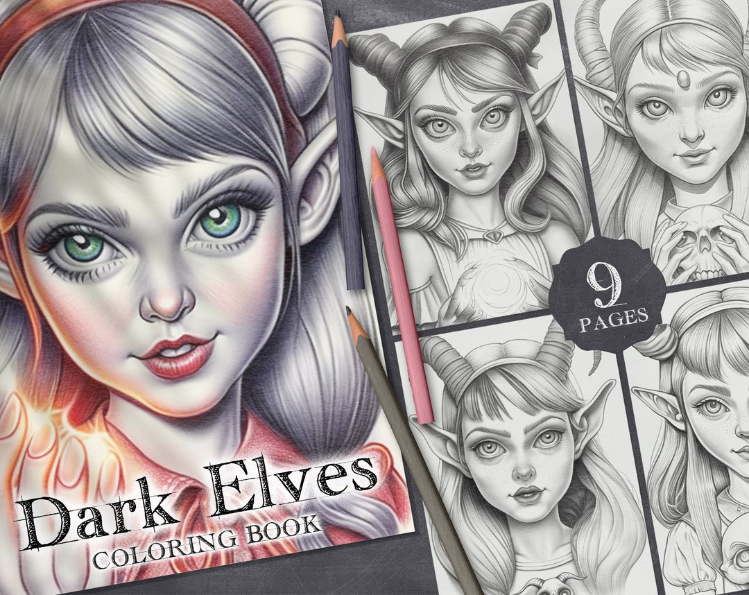 9 Evil Elves Coloring Book, Dark Elves With Horns Coloring Pages