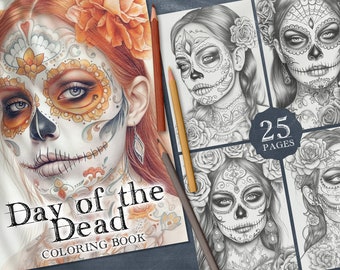 25 Day of the Dead Girls Coloring Book, Sugar Skull Girl Coloring Page, Queen of the Dead Printable Coloring PDF, Mexican Girls Coloring PNG