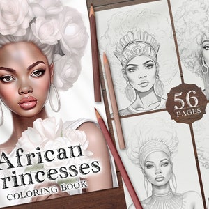 56 African Princesses Digital Coloring Book, Afro Girls Colouring Sheet, Afro Woman Coloring Pages, Afro Princess Fashion Coloring Printable